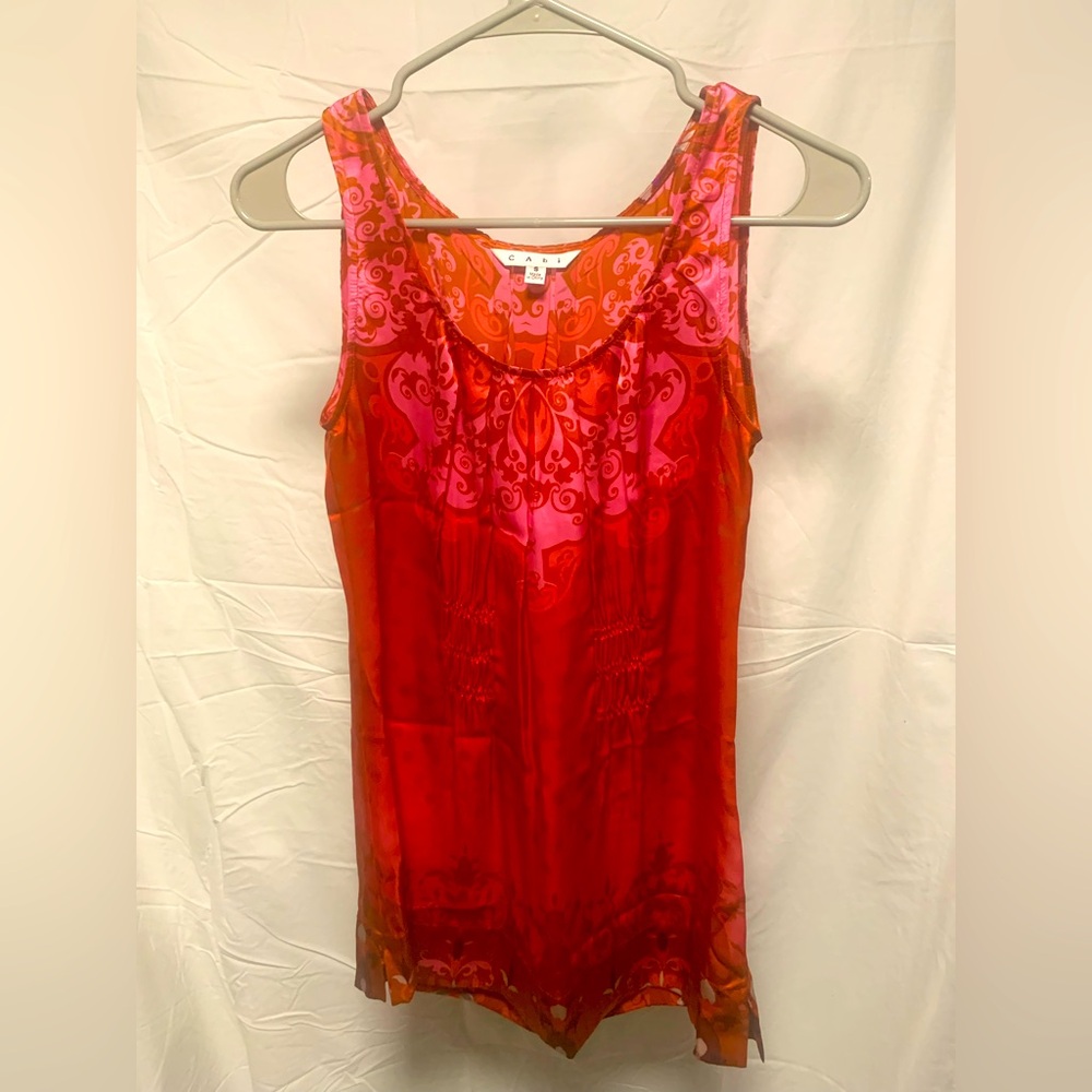 Cabi Red Paisley Printed Draped 100% Silk True Love Top Blouse Size Small